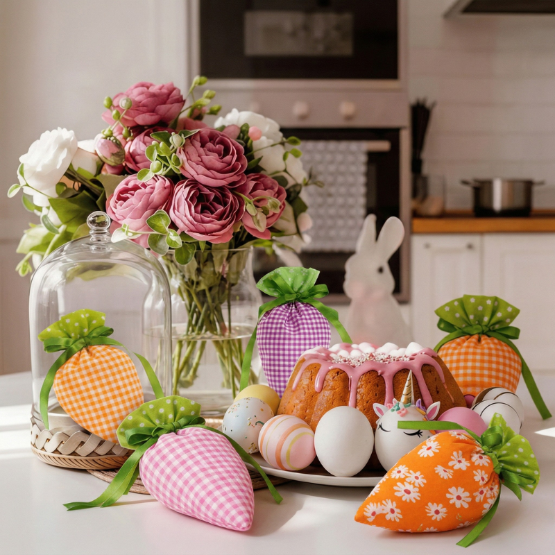 Bunnybrook™ – Plaid Fabric Carrot Drawstring Treat Bags for Easter + 50% OFF