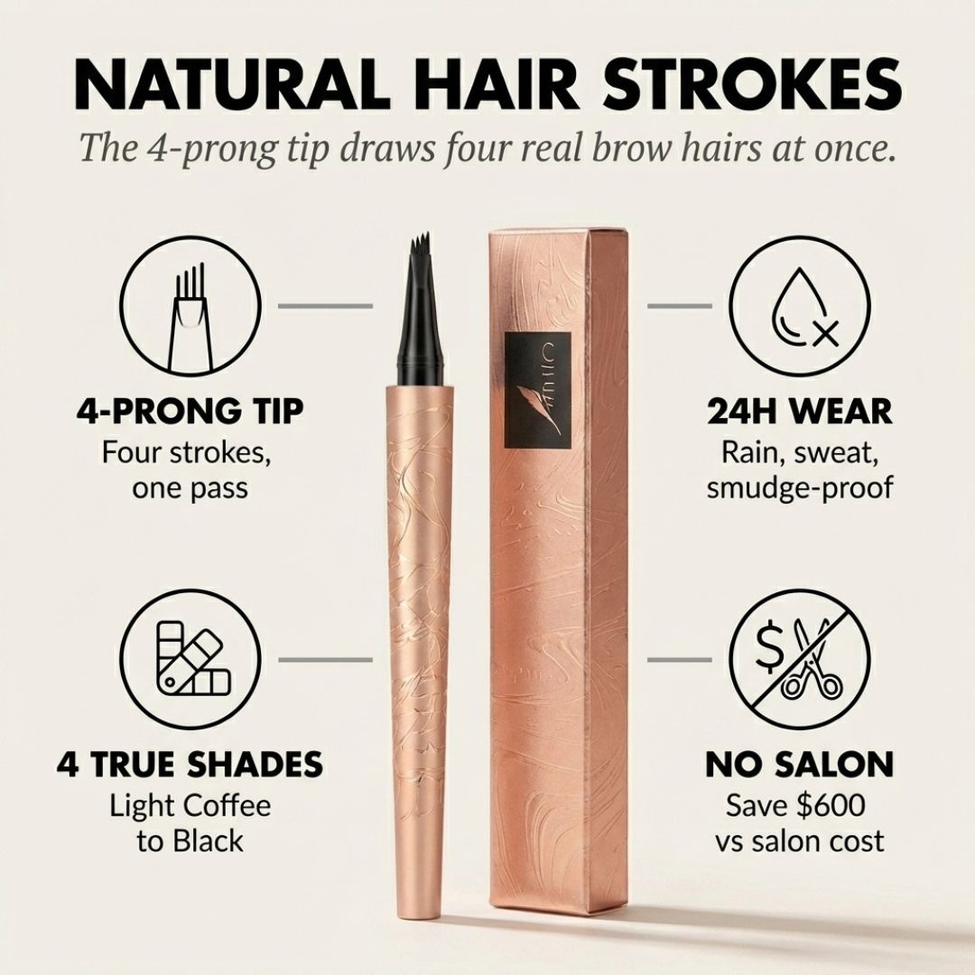 Feathline™ – 4-Prong Microblading Brow Pen | Waterproof, Natural Hair Strokes, 24H Wear + 1+1 FREE