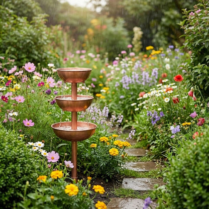 Rivecroft™ – 3-Tier Cascading Rain Catcher Garden Stake | Rustic Copper Patina | Attracts Birds & Pollinators + 50% OFF