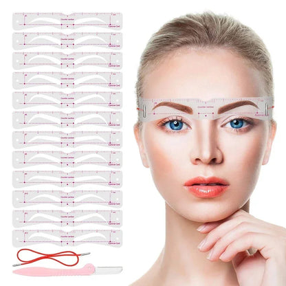 Browette™ – 12-Style Reusable Eyebrow Shaping Stencil Kit with Elastic Fix-Band + 50% OFF