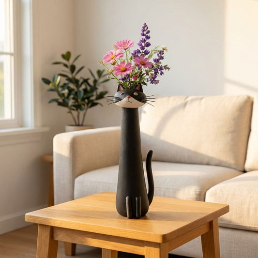 Bloomwhisk™ – Whimsical Cat Flower Vase Figurine | Hand-Painted Resin | Cat Lover Gift + 50% OFF