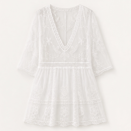 Calanova – Embroidered Lace Sheer Beach Cover-Up Dress + 50% OFF