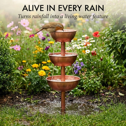 Rivecroft™ – 3-Tier Cascading Rain Catcher Garden Stake | Rustic Copper Patina | Attracts Birds & Pollinators + 50% OFF