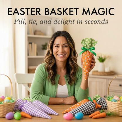 Bunnybrook™ – Plaid Fabric Carrot Drawstring Treat Bags for Easter + 50% OFF