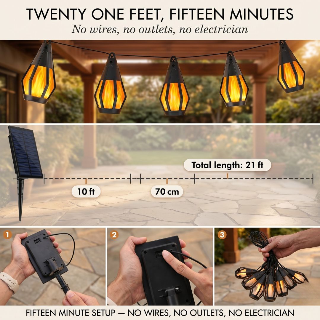 Emberlyn™ – 21ft Solar Flame Flicker LED String Lights with IP65 Waterproof Lantern Bulbs + 50% OFF