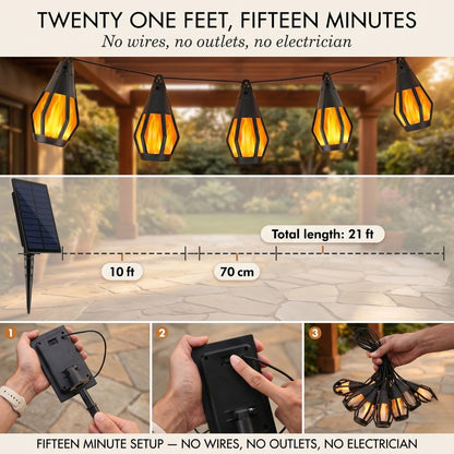 Emberlyn™ – 21ft Solar Flame Flicker LED String Lights with IP65 Waterproof Lantern Bulbs + 50% OFF