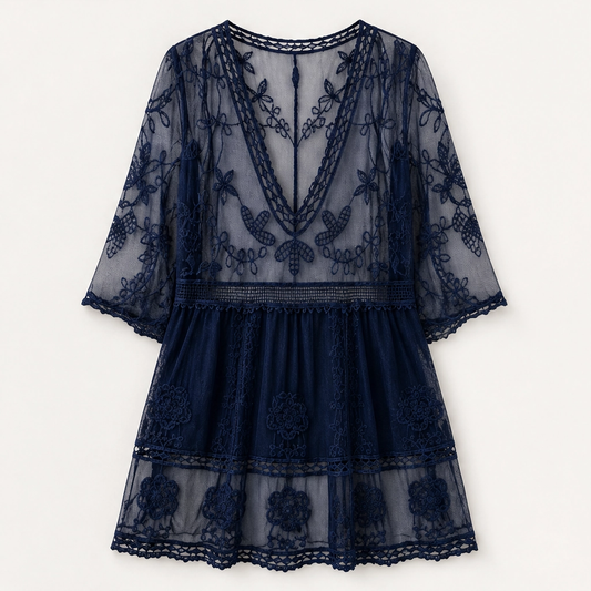 Calanova – Embroidered Lace Sheer Beach Cover-Up Dress + 50% OFF