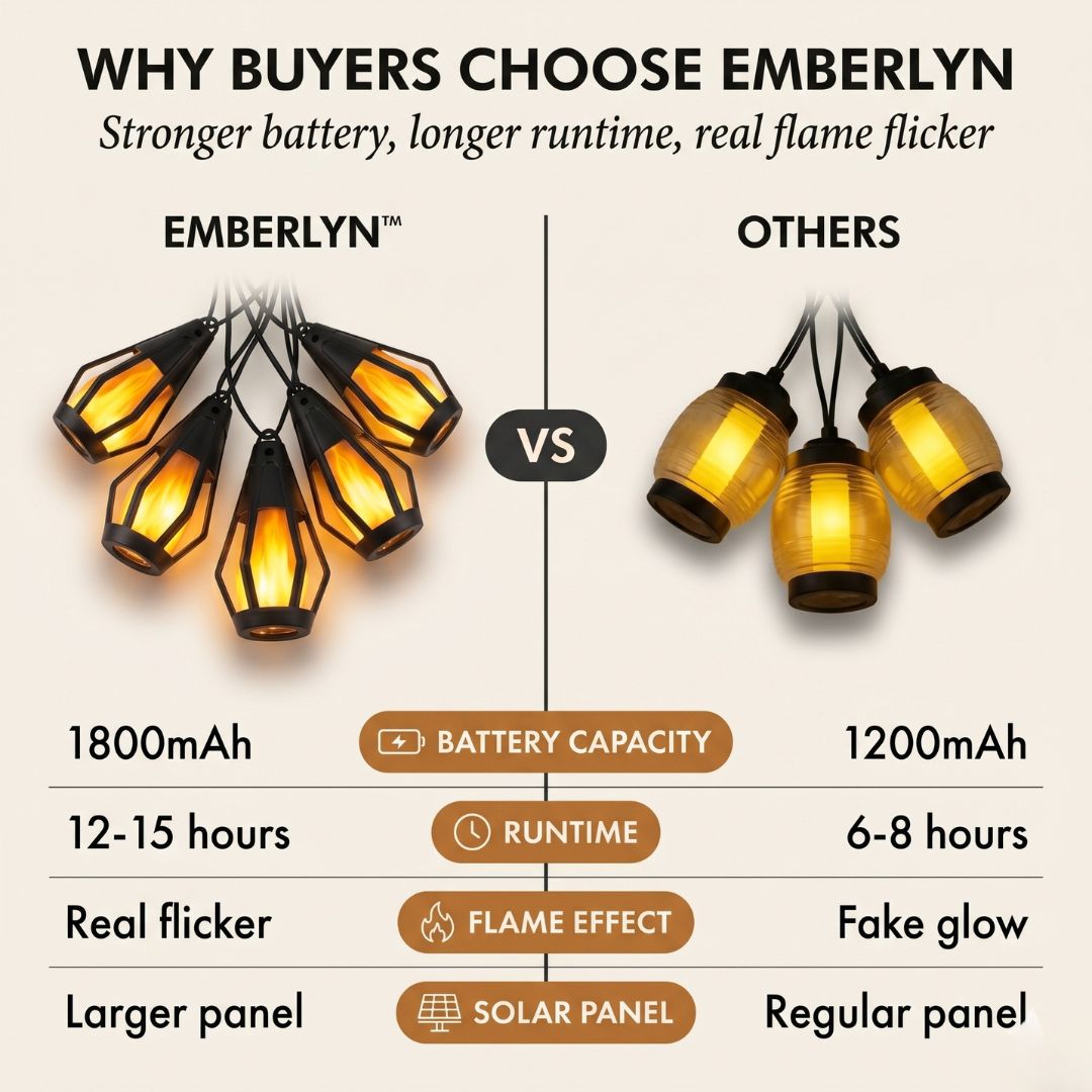 Emberlyn™ – 21ft Solar Flame Flicker LED String Lights with IP65 Waterproof Lantern Bulbs + 50% OFF