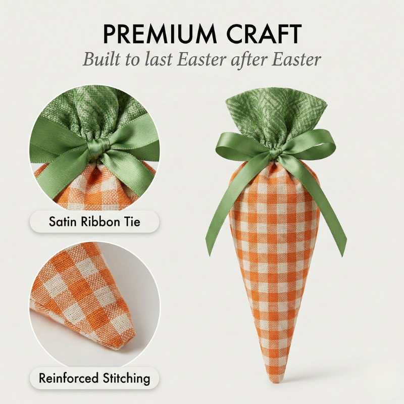 Bunnybrook™ – Plaid Fabric Carrot Drawstring Treat Bags for Easter + 50% OFF