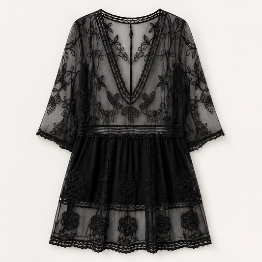Calanova – Embroidered Lace Sheer Beach Cover-Up Dress + 50% OFF
