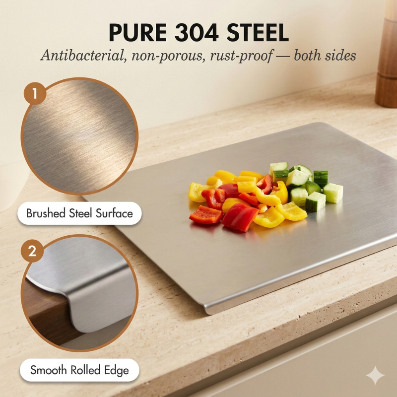 Cladwell™ – Double-Sided 304 Steel Antibacterial Cutting Board + 50% OFF