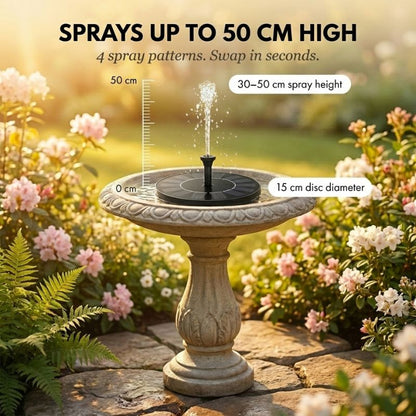 Sunperch™ – Solar Bird Bath Fountain Pump with 4 Interchangeable Nozzles + 50% OFF