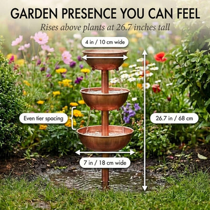 Rivecroft™ – 3-Tier Cascading Rain Catcher Garden Stake | Rustic Copper Patina | Attracts Birds & Pollinators + 50% OFF