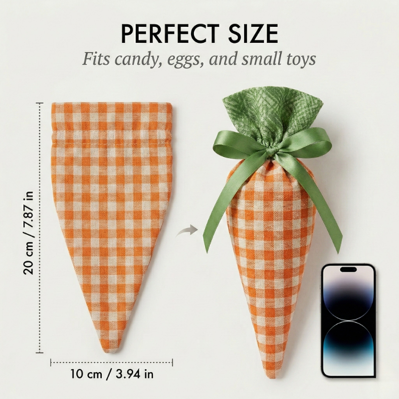 Bunnybrook™ – Plaid Fabric Carrot Drawstring Treat Bags for Easter + 50% OFF