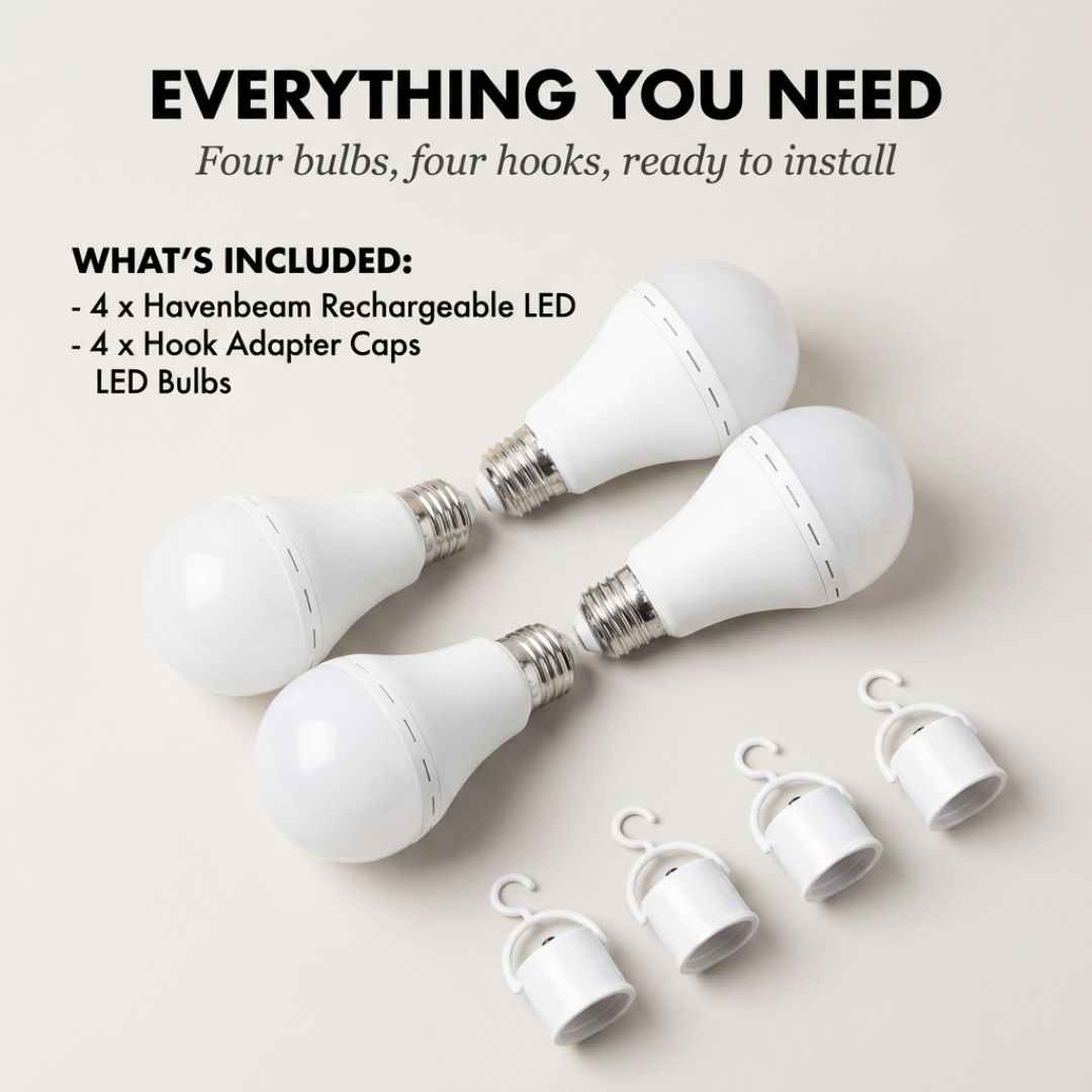 Havenbeam™ – Rechargeable Emergency LED Bulb, Auto-On During Power Outages, 4-in-1 Use + 50% OFF