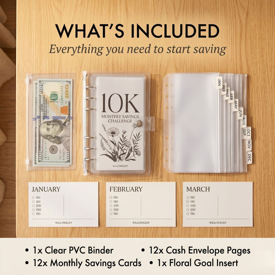 Willowkeep™ – 12-Envelope Floral Money Saving Challenge Binder + 50% OFF
