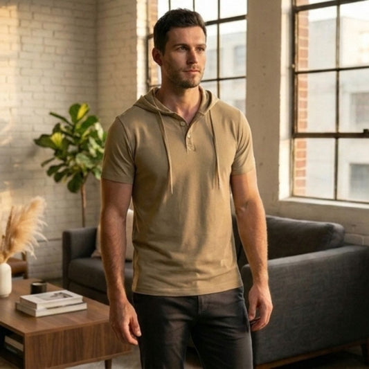 RidgeForm™ – Hooded Henley Athletic Fit Short-Sleeve Tee + 50% OFF