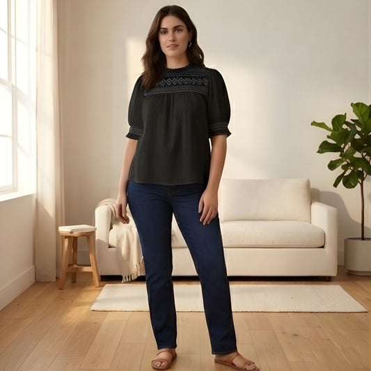 Plumette™ – Smocked Embroidery Puff Sleeve Boho Blouse + 50% OFF