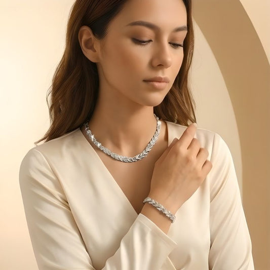 Pavella™ – Rhinestone Leaf Link Necklace & Bracelet Set + 50% OFF