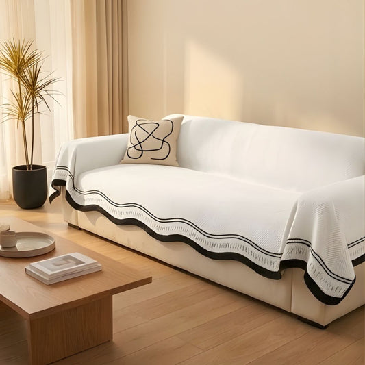 Loomed™ – Non-Slip Herringbone Chenille Couch Cover with Wavy Edges + 50% OFF