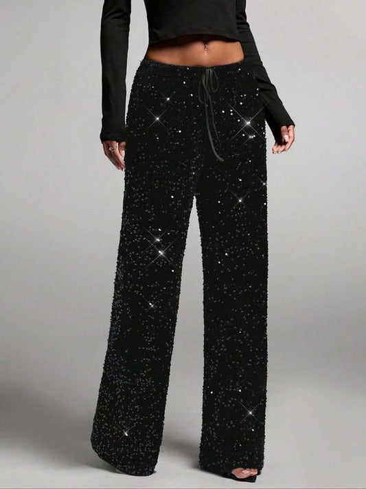 The AuraShimmer Sequin Trousers - Dazzling Sparkle, High-Waist, and Elastic Waistband Comfort + 50% OFF