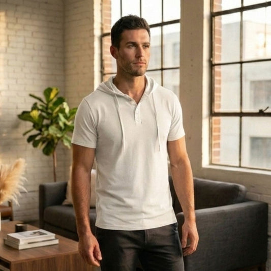 RidgeForm™ – Hooded Henley Athletic Fit Short-Sleeve Tee + 50% OFF