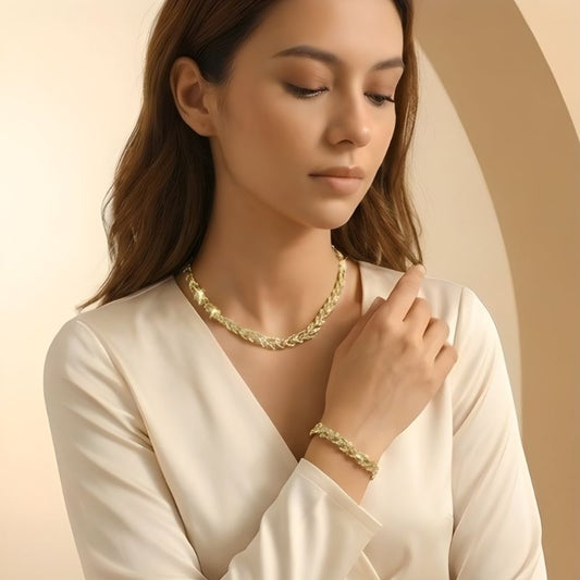 Pavella™ – Rhinestone Leaf Link Necklace & Bracelet Set + 50% OFF