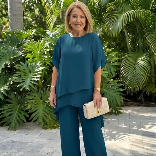 Drapelle™ – Asymmetric Layered Top & Wide Leg Pants Set + 50% OFF