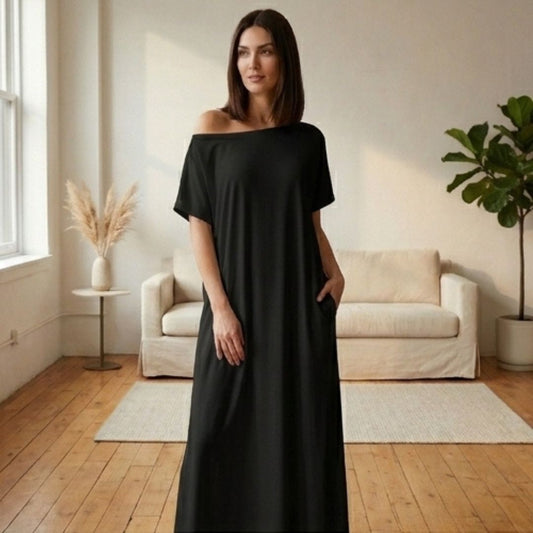 Driftwell™ – Flowy Off-Shoulder Loose Maxi Dress with Pockets + 50% OFF