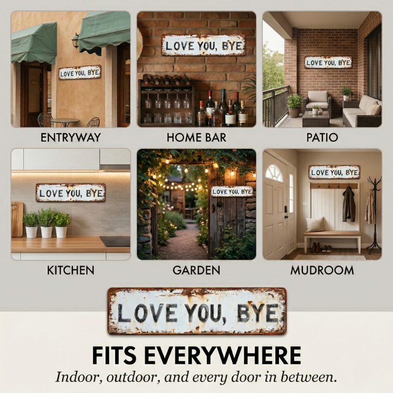 Porchwell™ – "Love You, Bye" Vintage Distressed Metal Wall Sign + 50% OFF