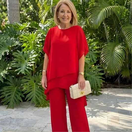 Drapelle™ – Asymmetric Layered Top & Wide Leg Pants Set + 50% OFF