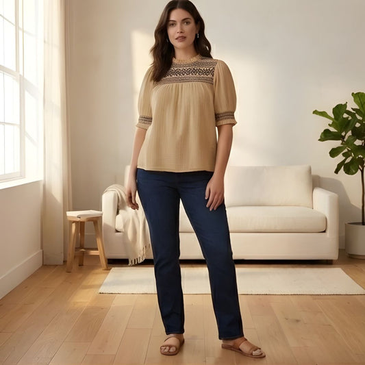Plumette™ – Smocked Embroidery Puff Sleeve Boho Blouse + 50% OFF