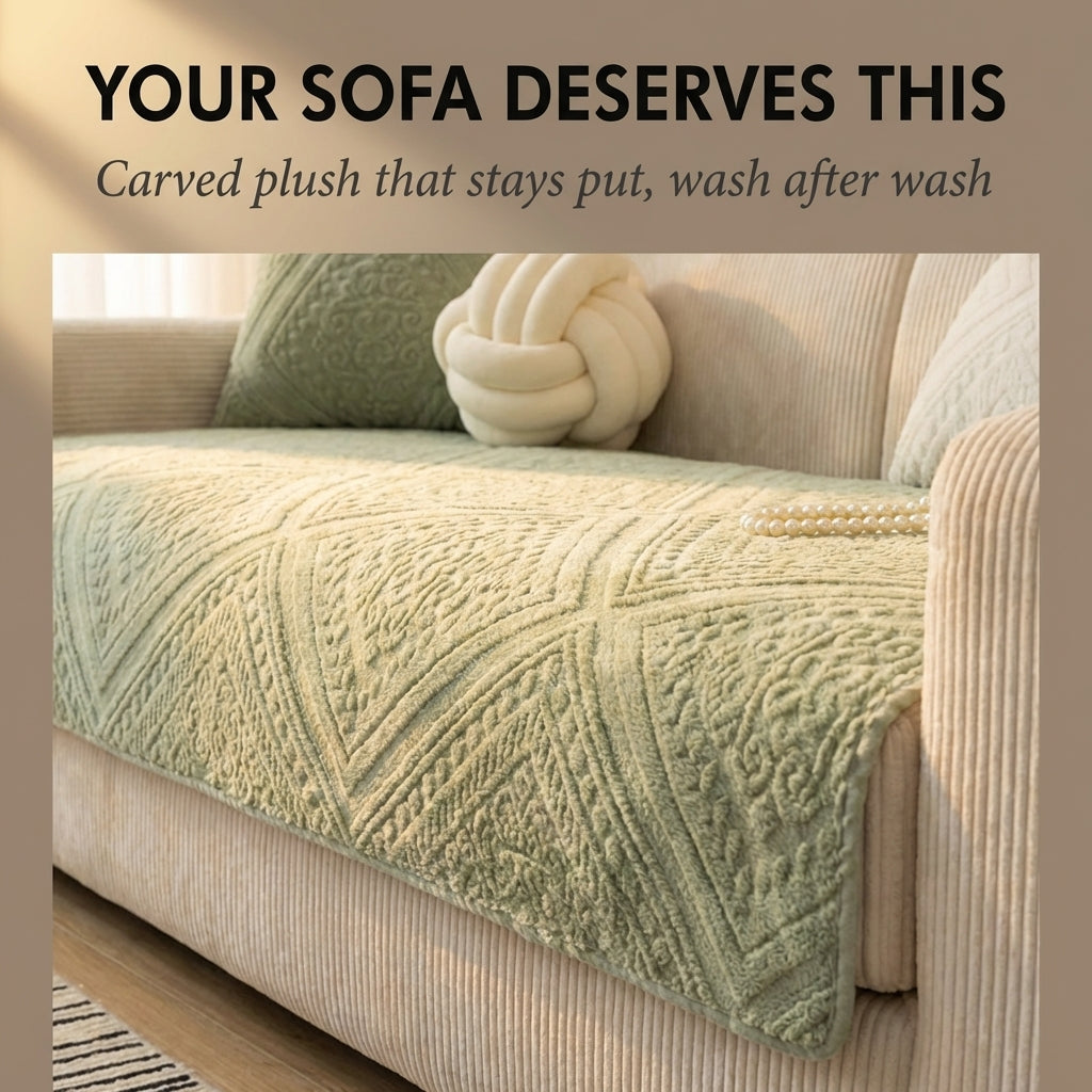 Nestova™ – Carved Plush Non-Slip Couch Cover for Sofas & Pet Protection + 50% OFF