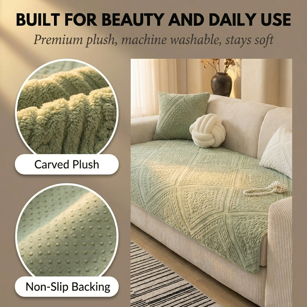 Nestova™ – Carved Plush Non-Slip Couch Cover for Sofas & Pet Protection + 50% OFF