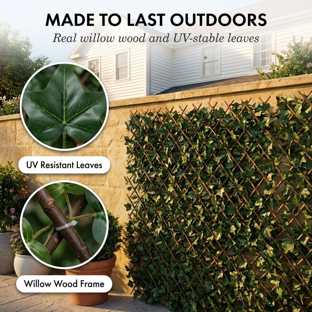 Willowdale™ – Expandable Faux Ivy Privacy Fence with UV-Resistant Willow Wood Lattice + 50% OFF