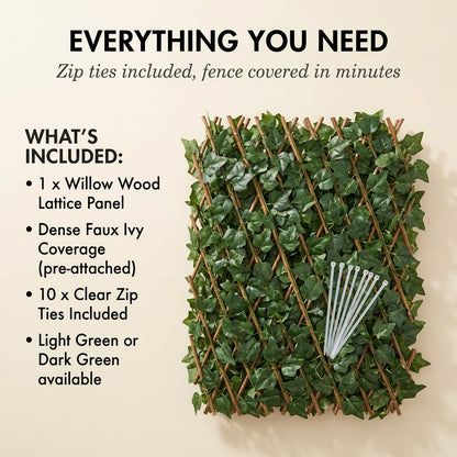 Willowdale™ – Expandable Faux Ivy Privacy Fence with UV-Resistant Willow Wood Lattice + 50% OFF