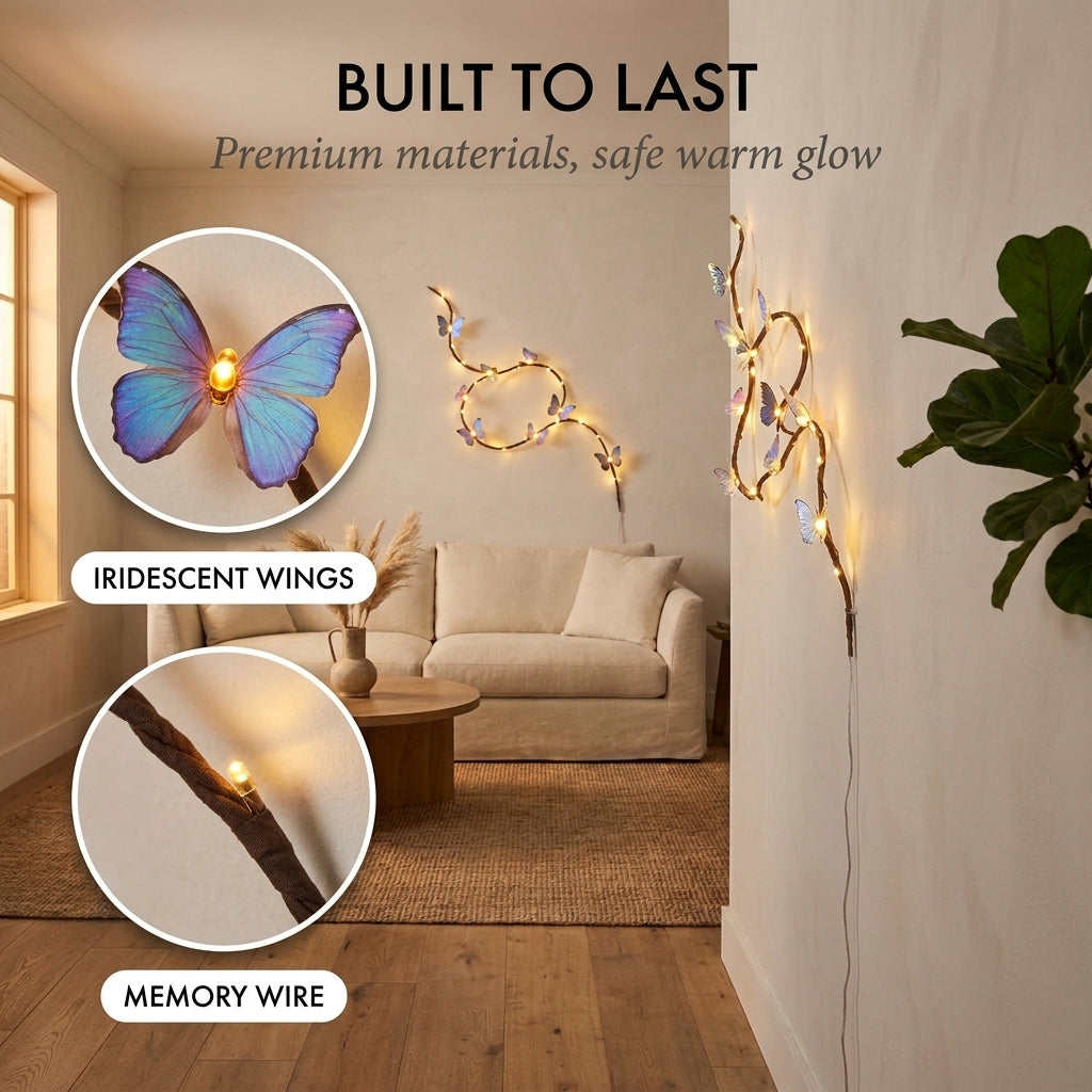 Duskwing™ – Bendable Butterfly Vine LED Light | 8 Modes | Warm Glow Wall Decor + 50% OFF