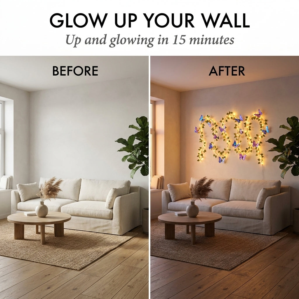 Duskwing™ – Bendable Butterfly Vine LED Light | 8 Modes | Warm Glow Wall Decor + 50% OFF