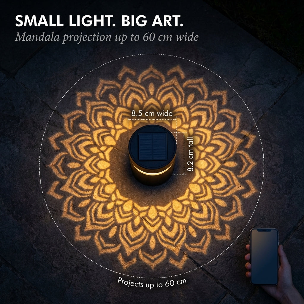 Amberveil™ – Solar Mandala Projector Light, IP65 Weatherproof, Wall & Table Mount + 50% OFF