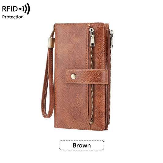 Mayfold™ – Slim RFID-Blocking Bifold Leather Wallet with Wristlet & 17 Card Slots + 50% OFF