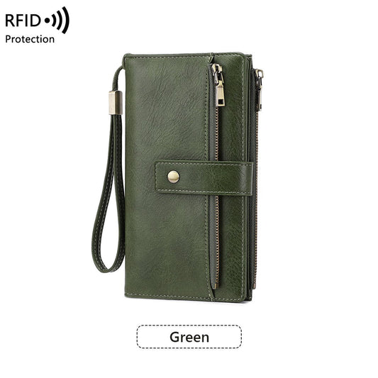 Mayfold™ – Slim RFID-Blocking Bifold Leather Wallet with Wristlet & 17 Card Slots + 50% OFF