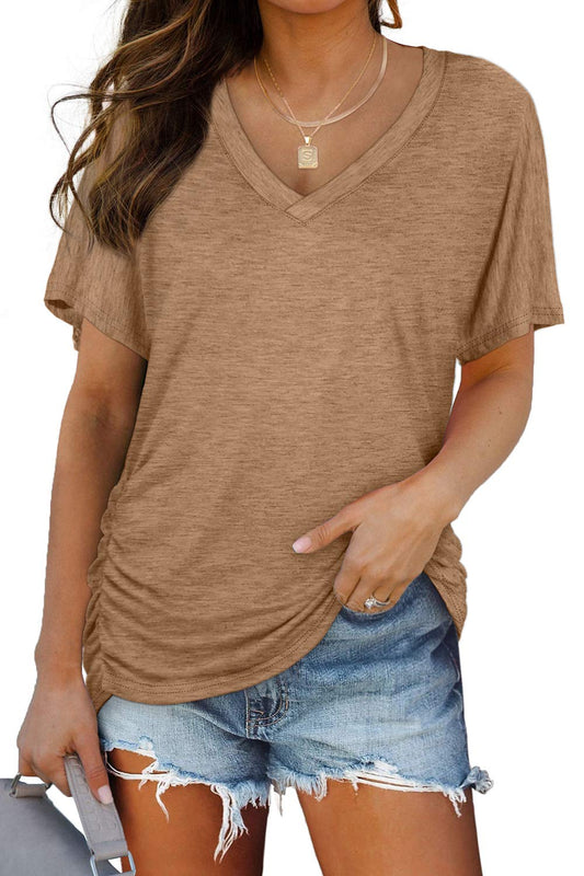 Drapelle – Ruched Side-Shirring V-Neck Dolman Tee + 50% OFF