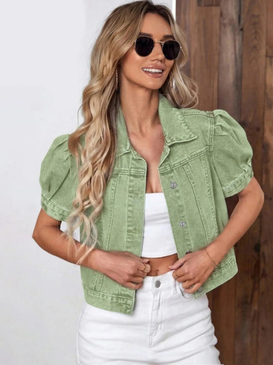Soletté™ – Puff-Sleeve Cropped Denim Jacket + 50% OFF