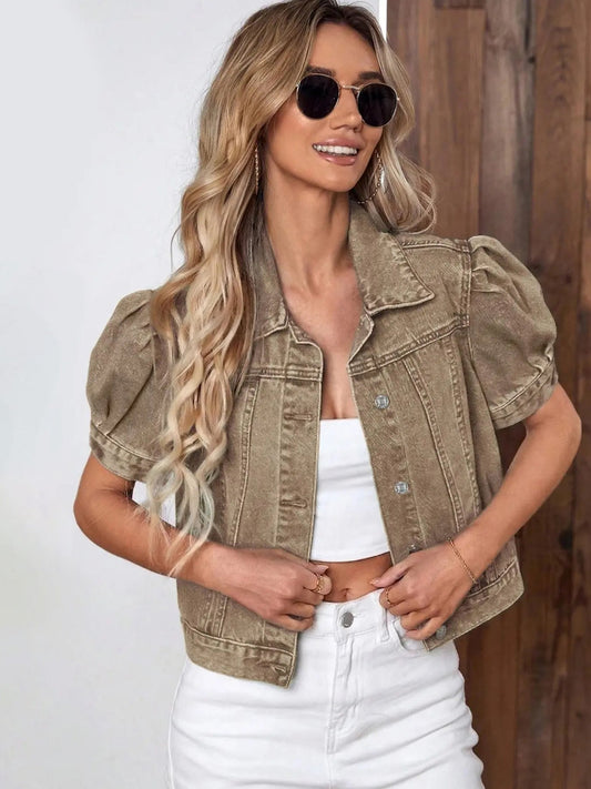 Soletté™ – Puff-Sleeve Cropped Denim Jacket + 50% OFF