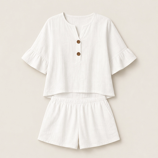 Sundale – Ruffle Sleeve Top & Shorts Two-Piece Summer Set + 50% OFF