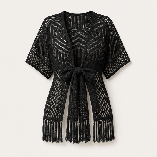 Solaire – Lightweight Crochet Kimono Cover-Up with Tassels + 50% OFF