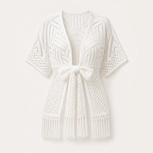 Solaire – Lightweight Crochet Kimono Cover-Up with Tassels + 50% OFF