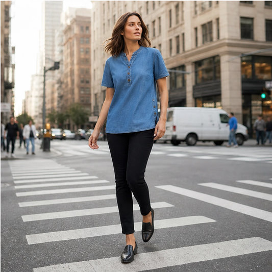 Willowmar – Soft Breathable Faux-Denim Short Sleeve Top for Women + 50% OFF