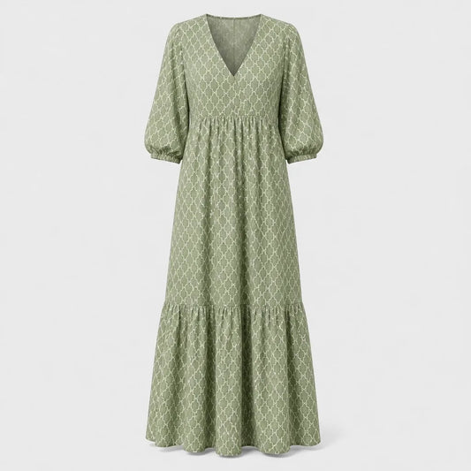 Marisol™ – Smocked V-Neck Tiered Boho Summer Maxi Dress with Pockets + 50% OFF