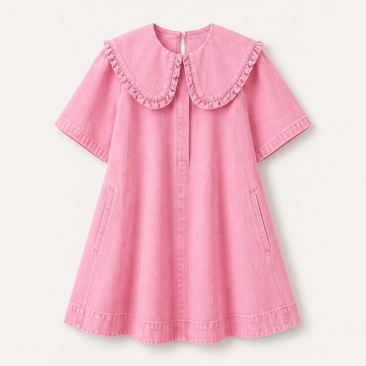 Fleurette – Ruffled Peter Pan Collar Flowy Denim Babydoll Mini Dress + 50% OFF